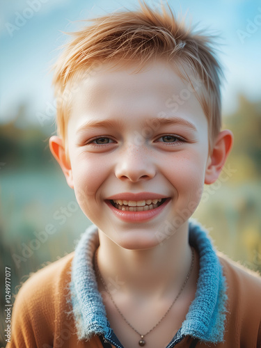 Emotional portrait of red-haired boy photo