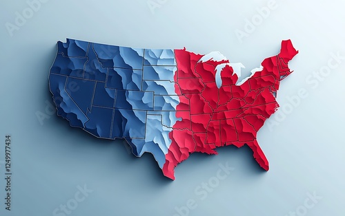 3D USA Map in Red and Blue on Plain Background for Political Themes photo