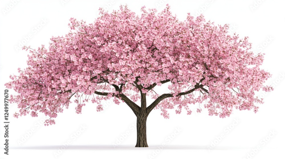 Pink cherry blossom tree, spring bloom, white background, nature scene, website design Pink cherry blossom tree, spring bloom, white background, nature scene, website design