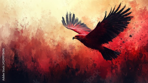 Wallpaper Mural Majestic red hawk soaring through a vibrant sunset sky with abstract colors in the background Torontodigital.ca