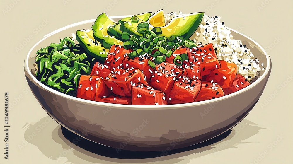 Pixel Art Poke Bowl Salmon, Avocado, and Rice Pixel Art Poke Bowl Salmon, Avocado, and Rice
