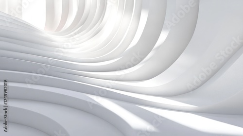 Abstract white architecture interior, light streaming, futuristic design, architectural concept, studio shot photo