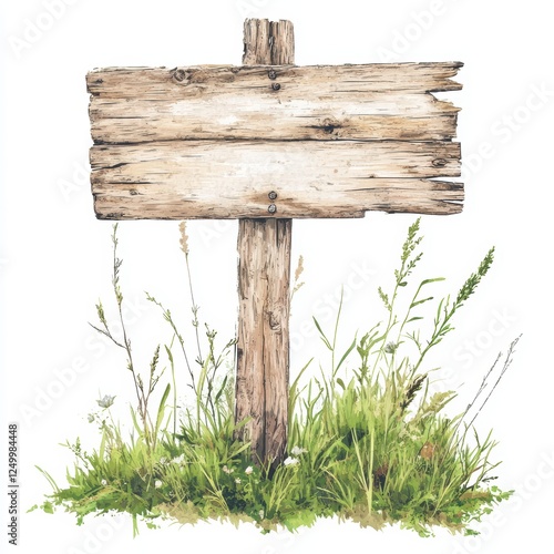A rustic wooden signpost surrounded by lush green grass and wildflowers, evoking a natural and serene outdoor setting.