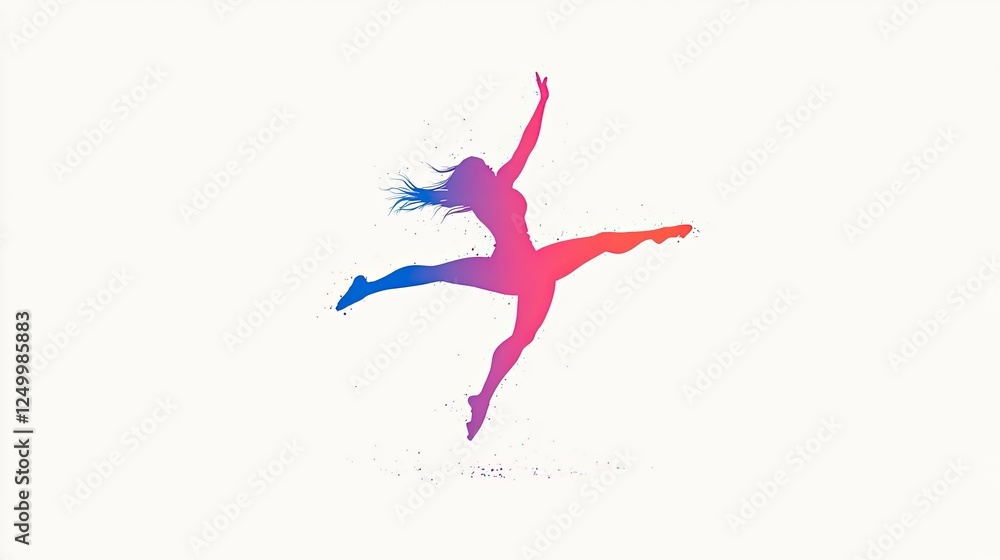 Silhouette of a dancer in mid-leap, showcasing grace and movement against a colorful abstract background Silhouette of a dancer in mid-leap, showcasing grace and movement against a colorful abstract background