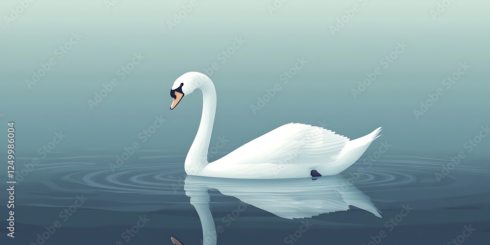 Fototapeta premium Serene Swan Floating on Calm Lake at Dawn