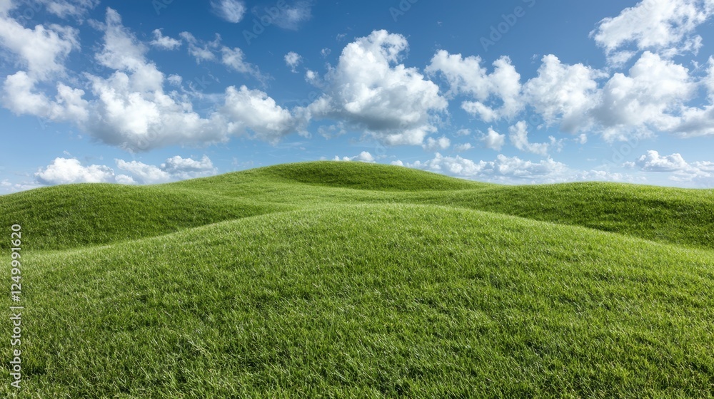 Rolling green hills under a blue sky with clouds.