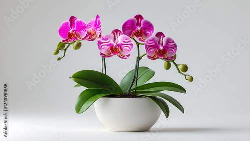 Wallpaper Mural Pink Striped Orchid Blooms in White Pot on Neutral Background Torontodigital.ca
