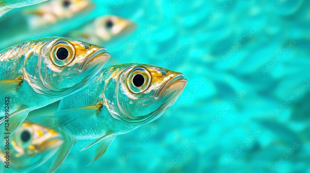 Naklejka premium School of Fish Swimming in Clear Vibrant Blue Water