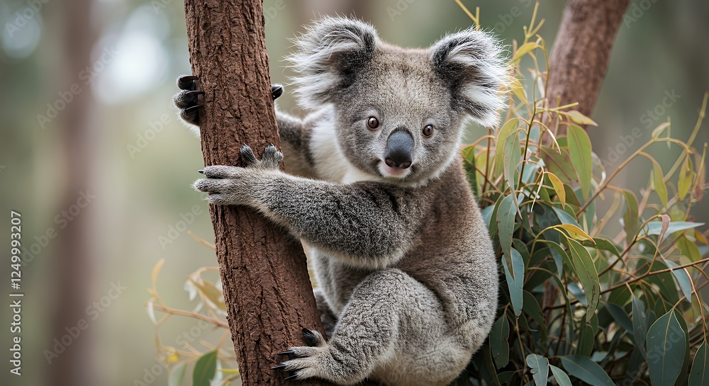 Obraz premium Cute Koala Climbing Tree in Natural Habitat Australian Wildlife