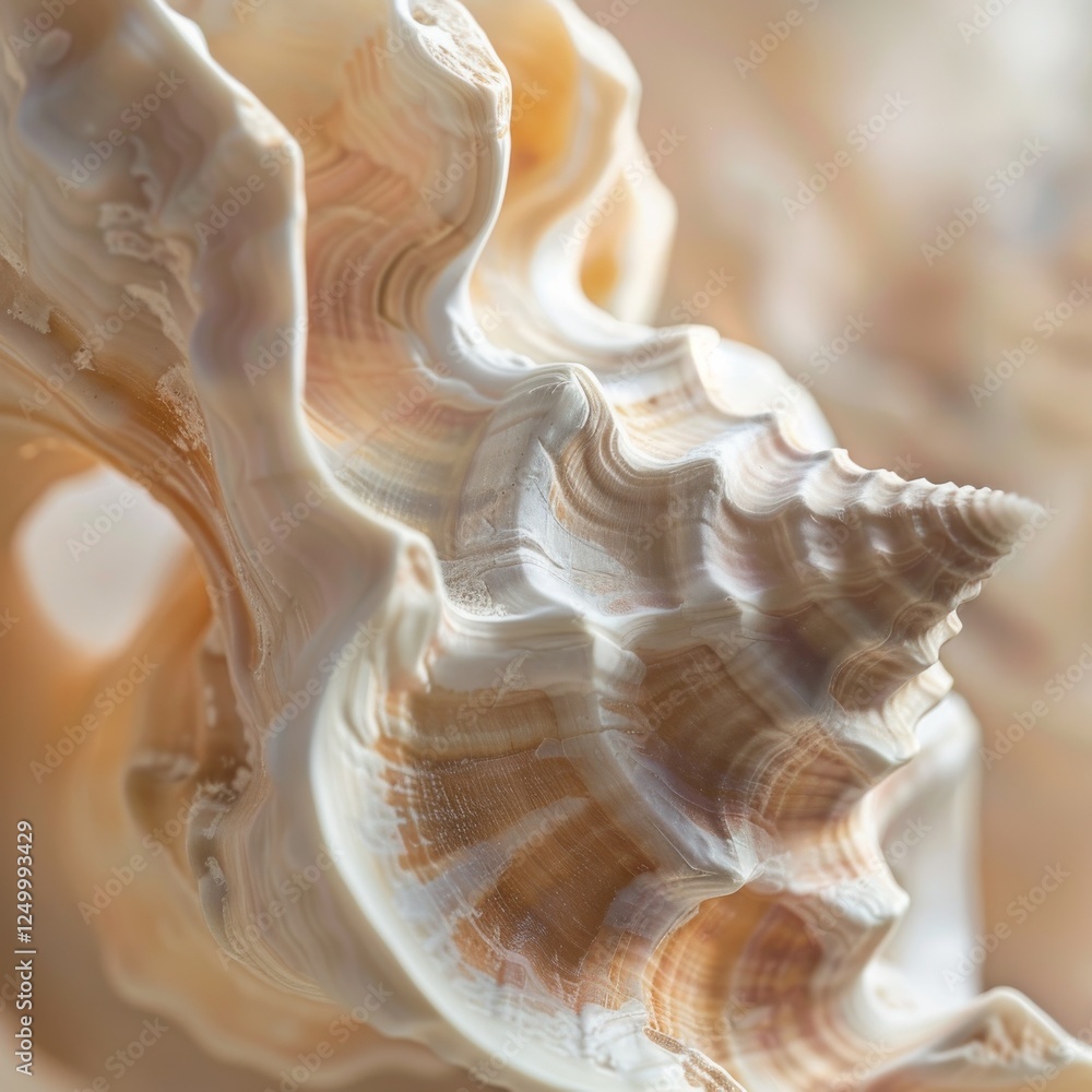Captivating Close-Up of Intricately Patterned Conch Shell, Nature's Elegance Revealed in a Spiral Masterpiece