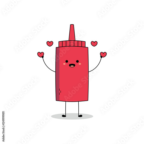 Cute ketchup cartoon character spreading love doodle