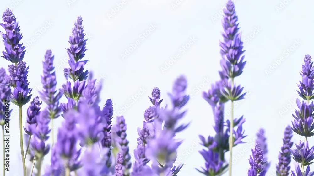 Lavender Flowers in Full Bloom on a White Background Lavender Flowers in Full Bloom on a White Background