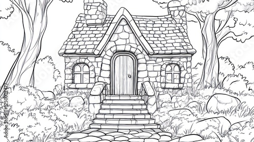 Wallpaper Mural Stone cottage, woods, steps, fairytale, coloring book Torontodigital.ca