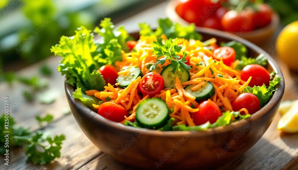Fresh Vegetable Salad Bowl with Shredded Carrots, Cucumber and Cherry Tomatoes Fresh Vegetable Salad Bowl with Shredded Carrots, Cucumber and Cherry Tomatoes