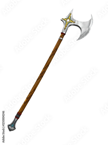 Bardiche Long Poleaxe Weapon on white. 3D illustration photo