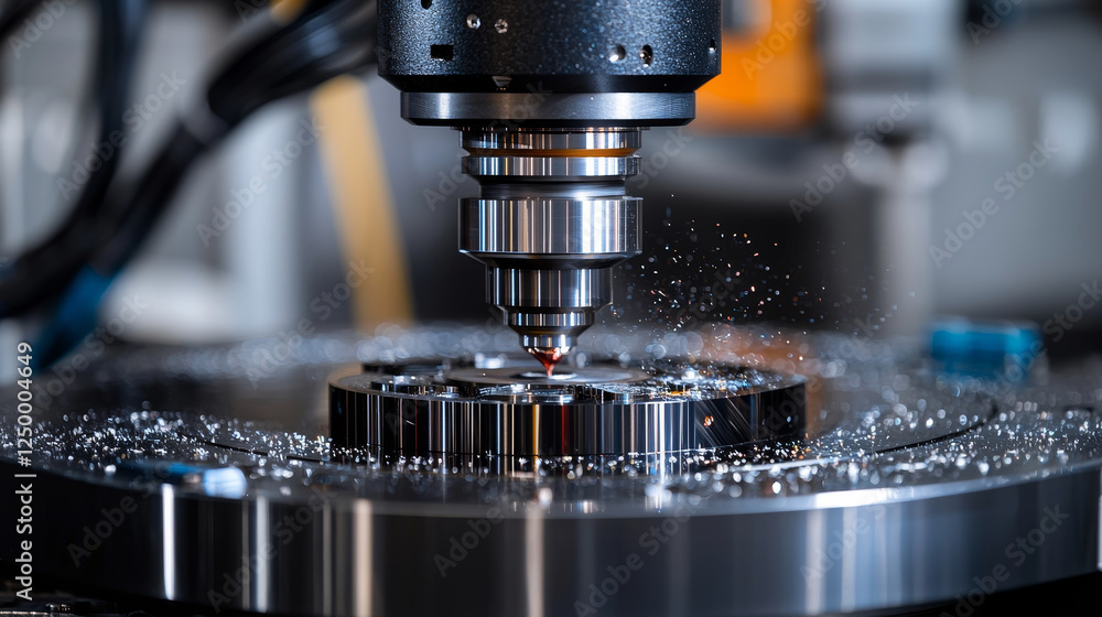 CNC machine cutting metal with precision and sparks flying CNC machine cutting metal with precision and sparks flying