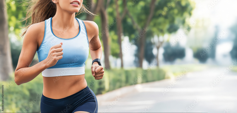 Fototapeta premium Stock photo of a young woman jogging in the park