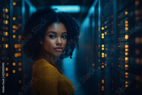 female employee checking the server room
