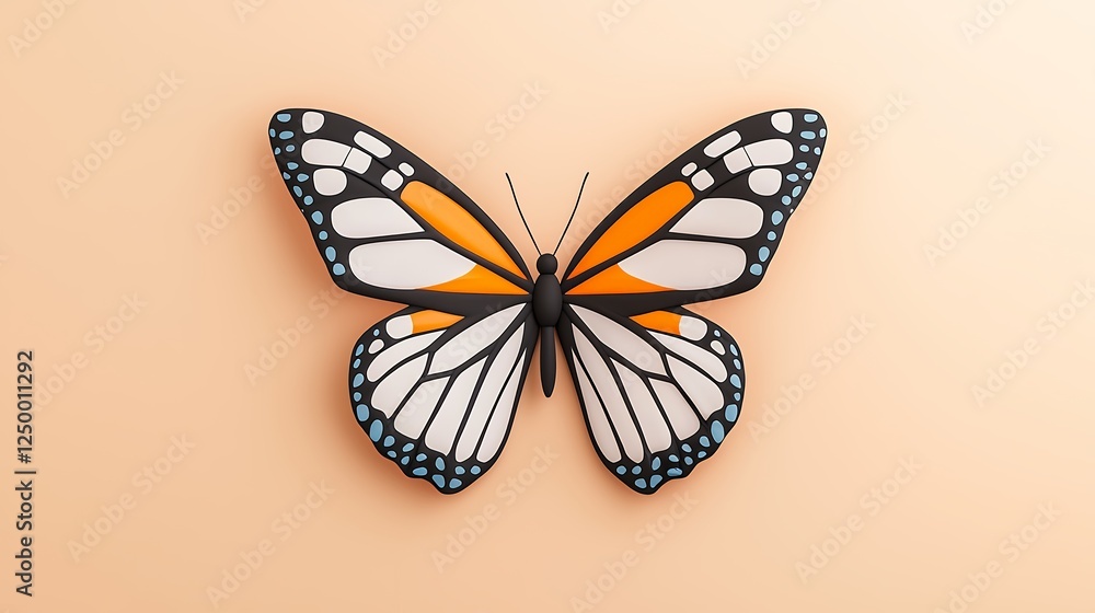 Obraz premium Pixel Art Butterfly Orange and White Wings on Peach Background