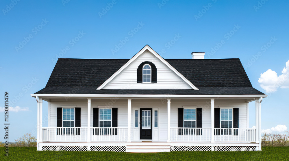charming colonial house with large front porch and beautiful blue sky charming colonial house with large front porch and beautiful blue sky
