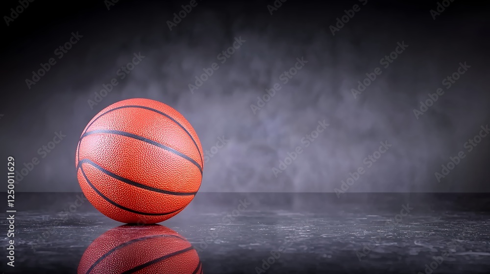 Obraz premium Pixelated Basketball on Dark Reflective Surface with Smoky Background