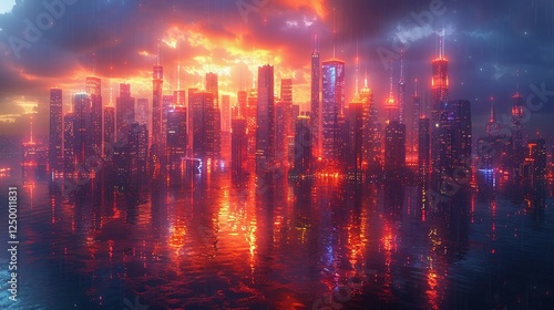 Wallpaper Mural 未来的なホログラフィック都市風景5 Torontodigital.ca