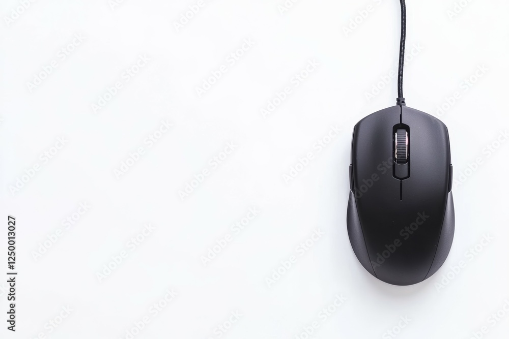 Black computer mouse is sitting on a white background Black computer mouse is sitting on a white background