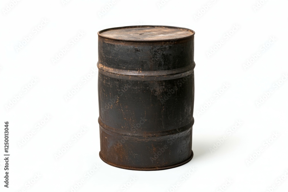 Rusted metal barrel sits on a white background Rusted metal barrel sits on a white background
