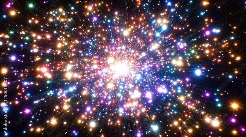 Naklejka premium Dazzling Cosmic Burst: A Multicolored Explosion of Light in Deep Space