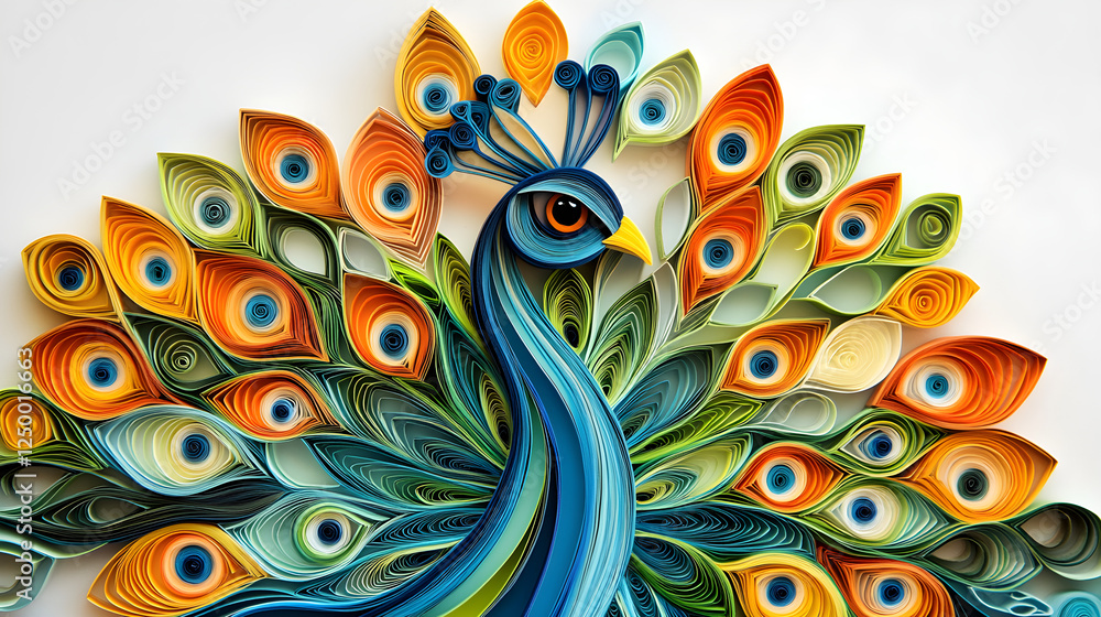 Elegant Peacock: A Stunning Display of Quilling Art Mastery with Vibrant Plumage Elegant Peacock: A Stunning Display of Quilling Art Mastery with Vibrant Plumage