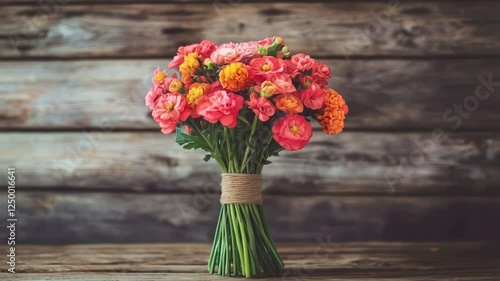 Wallpaper Mural Vibrant Ranunculus Bouquet on Rustic Wood Torontodigital.ca