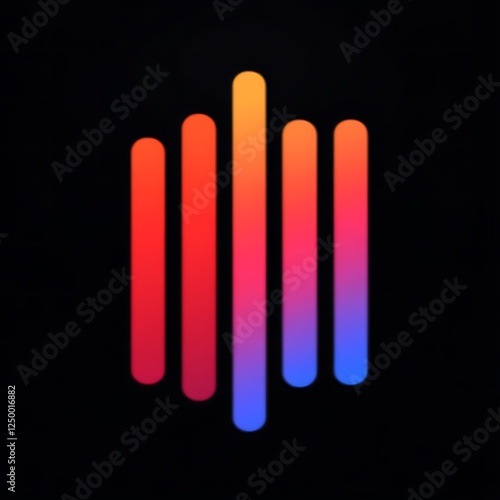 Abstract image of five vertical rounded bars with a gradient color pattern on a black background