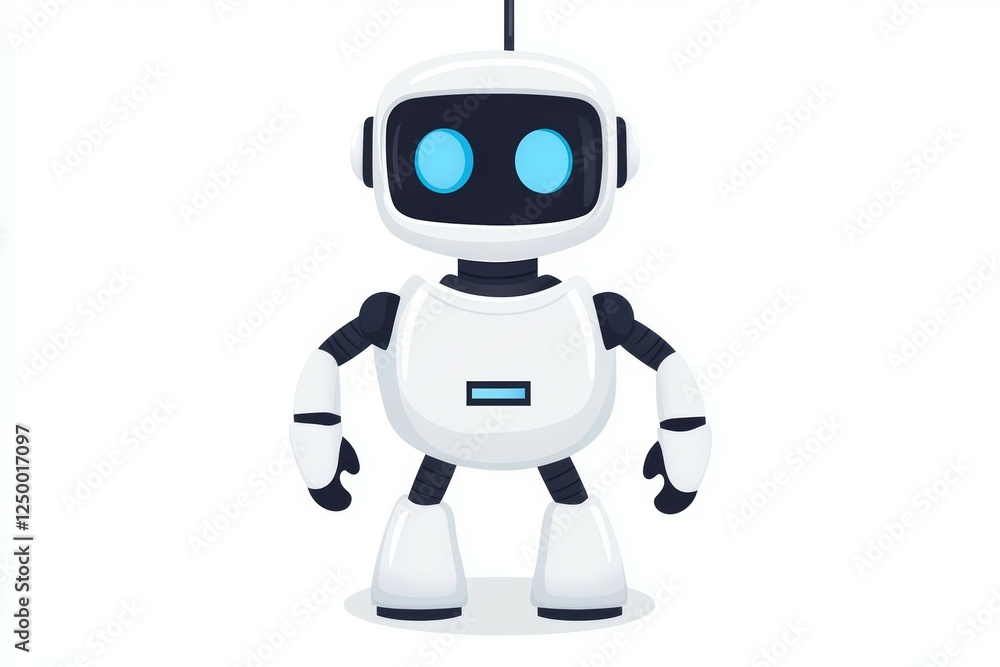 Robot with blue eyes stands on a white background Robot with blue eyes stands on a white background