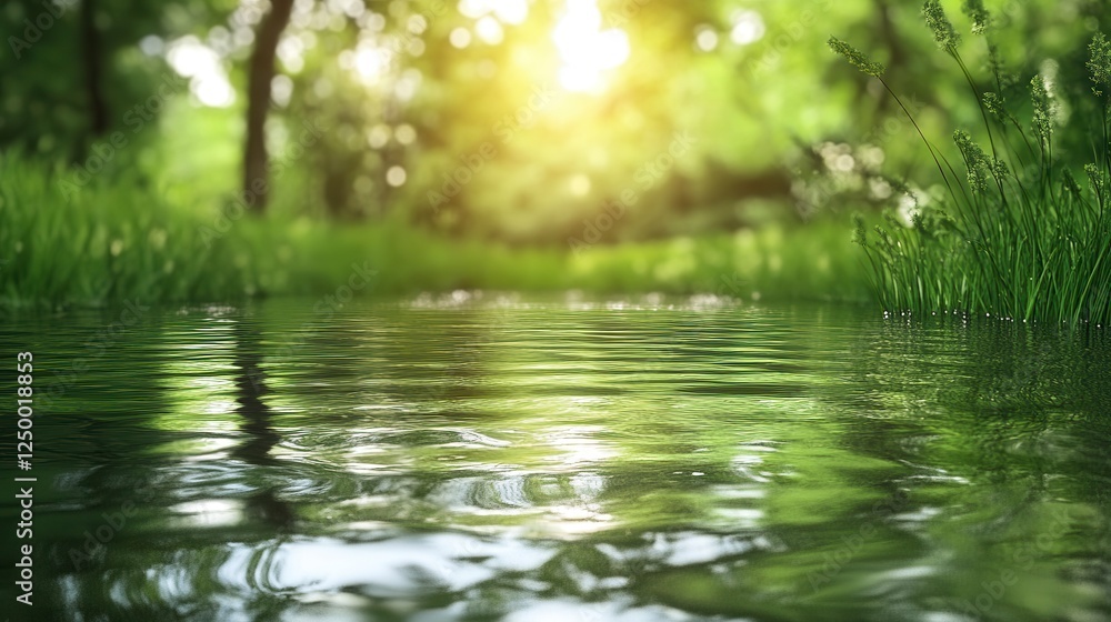 Sunlit Stream in Lush Green Forest Tranquil Nature Scene Sunlit Stream in Lush Green Forest Tranquil Nature Scene