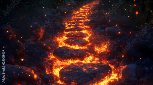 fiery path rocks flames