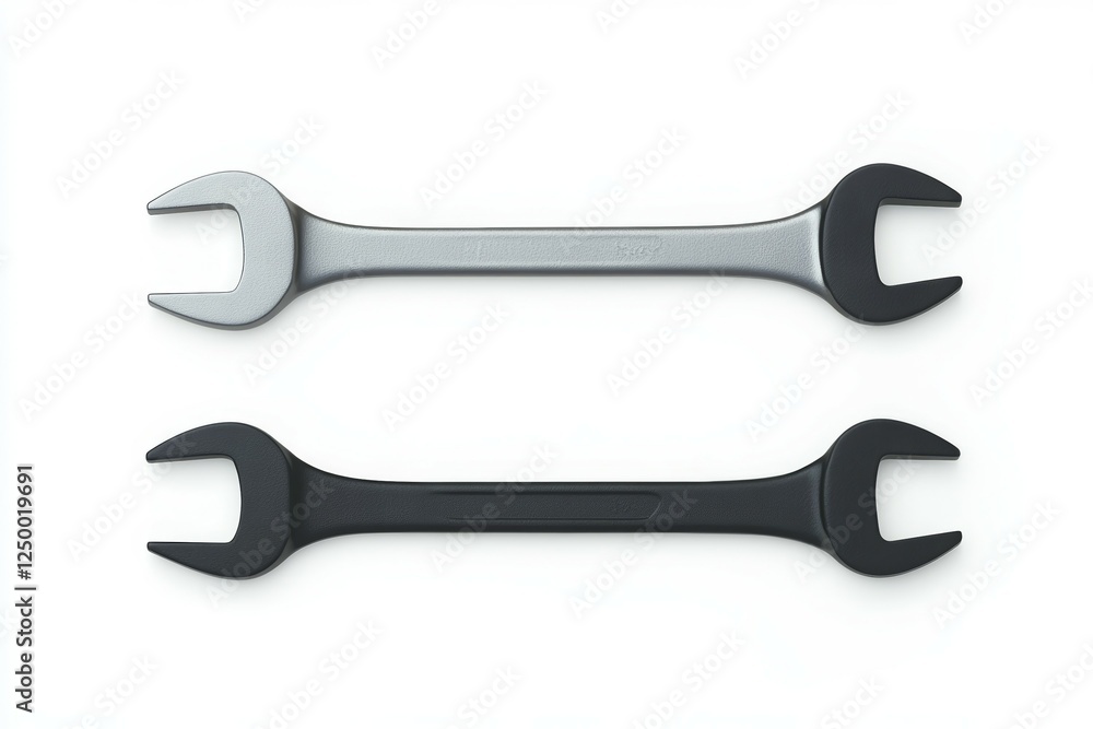 Two wrenches, one black and one silver, are shown side by side Two wrenches, one black and one silver, are shown side by side