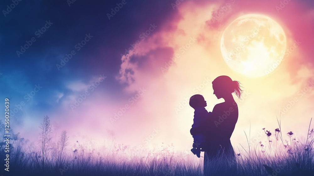 A scene where a mother's embrace forms a protective aura around her child A scene where a mother's embrace forms a protective aura around her child
