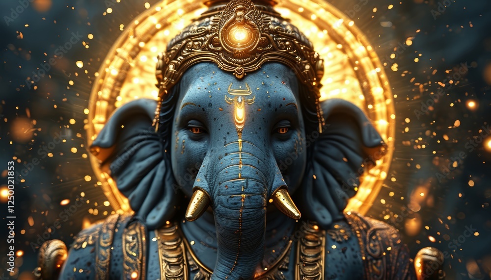 Sacred Ganesha Idol Surrounded by Golden Aura, with Art Nouveau-Inspired Patterns and Divine Energy
Sacred Ganesha Idol Surrounded by Golden Aura, with Art Nouveau-Inspired Patterns and Divine Energy