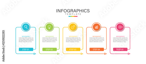 Business infographic template. 5 Step timeline journey. Process diagram, 5 options, Infographic elements vector illustration.