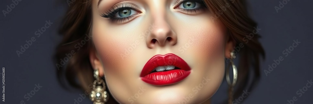 Obraz premium Close up of a stunning model's red lips, showcasing beauty and elegance, attractive, glamorous, seductive