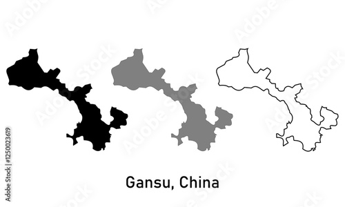 Gansu province, China map illustration isolated on background. map in black, gray, and outlines