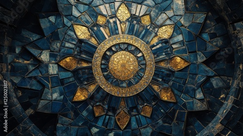 Wallpaper Mural Complex tilework medallion with gold and blue patterns, evoking ancient civilization aesthetics Torontodigital.ca