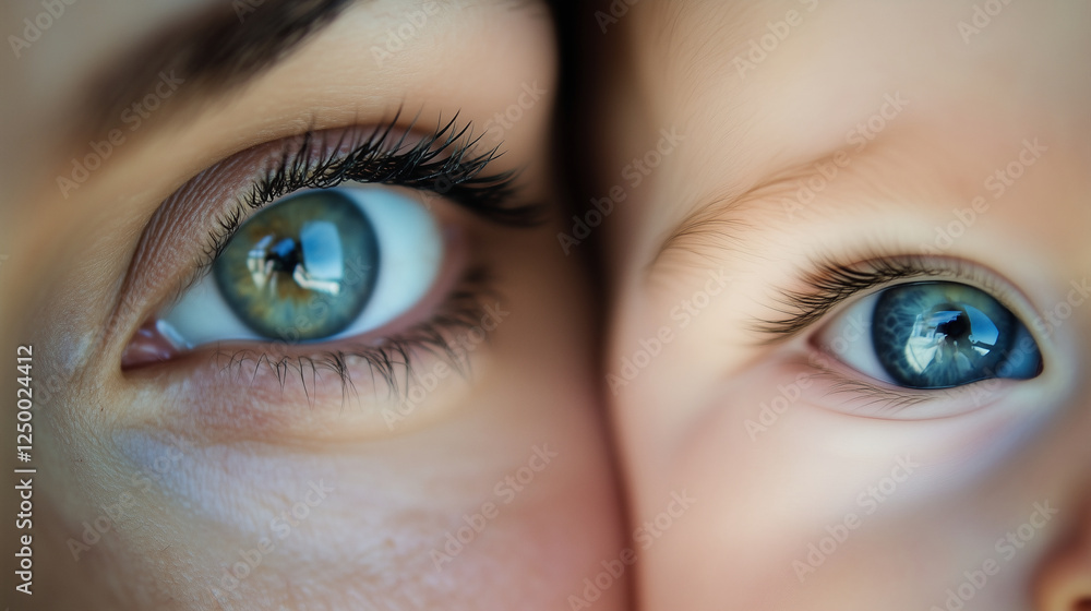 Naklejka premium An image where a mother's eyes comparing to her child eyes