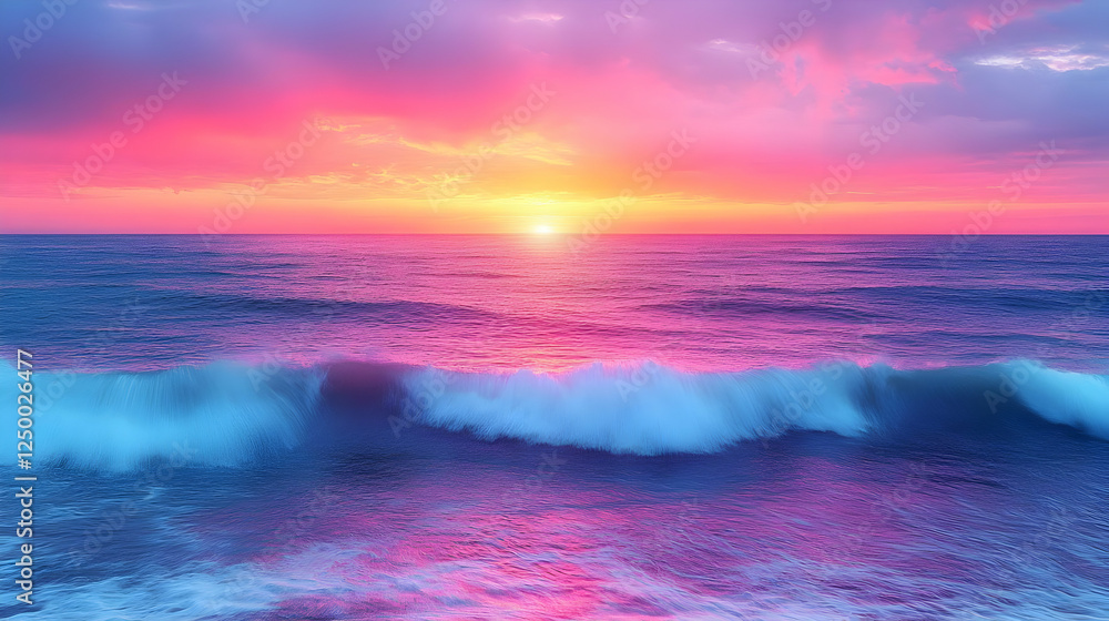 Vibrant Pink And Purple Sunset Over The Ocean Waves Vibrant Pink And Purple Sunset Over The Ocean Waves