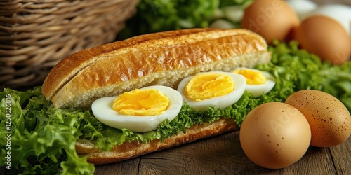 Delicious Egg Salad Sandwich on a Crusty Roll with Fresh Lettuce