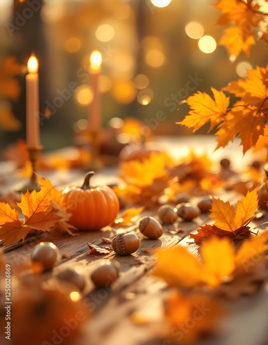 autumn leaves and pumpkins