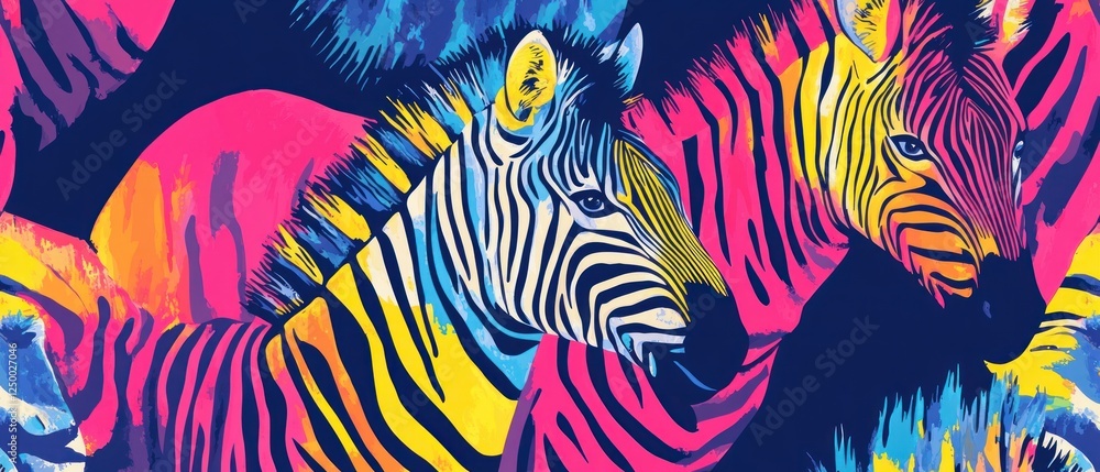 Colorful abstract depiction of zebras in vibrant patterns Colorful abstract depiction of zebras in vibrant patterns