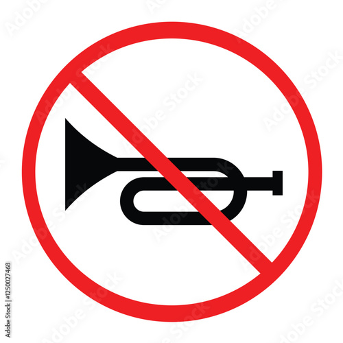 Do Not Horn, No Sound Horn Road Sign Vector Illustration, Silent Zone Warning Symbol Thin Line