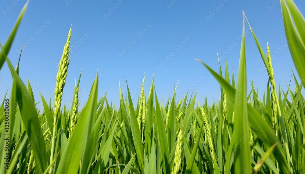 Obraz premium Vibrant Green Wheat Field Under a Summer Sky