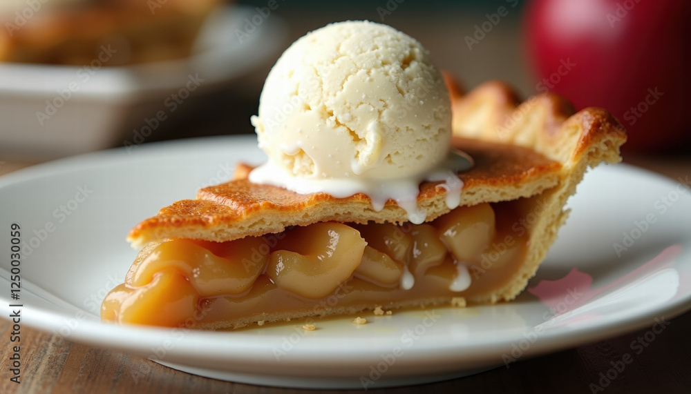 Apple Pie Slice with Vanilla Ice Cream Scoop Apple Pie Slice with Vanilla Ice Cream Scoop